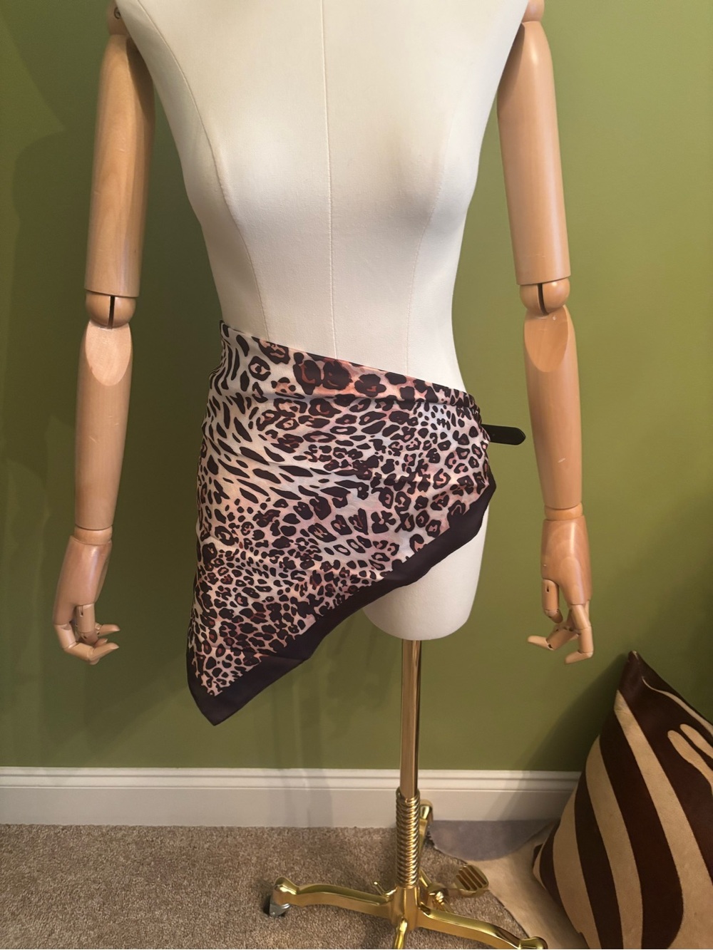Lucy & Lola Leopard Print Asymmetrical Wrap Scarf Belt
